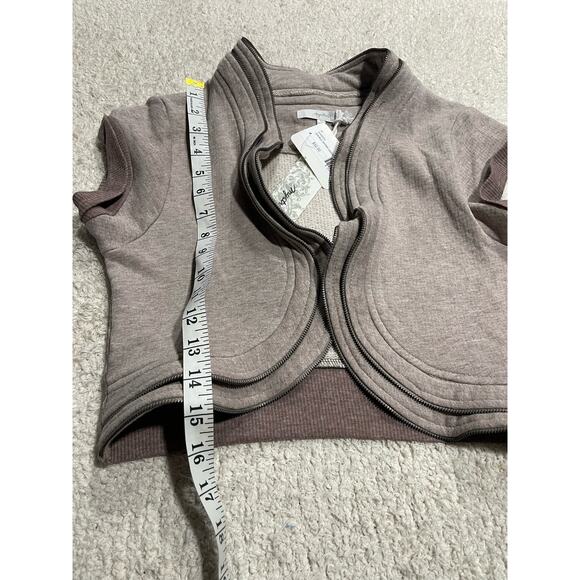 NWT Mystree Womens Small Short Sleeve Layering Zipper Cropped Cardigan Beige - Picture 5 of 8